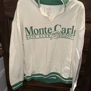 Zoe + Liv White and Green Quarter Zip Sweatshirt